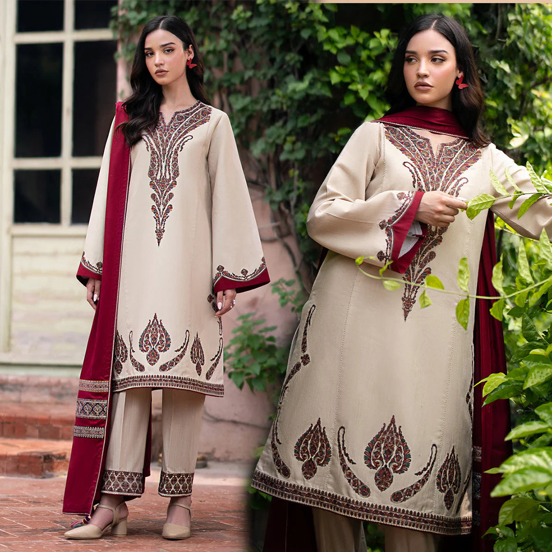 Jazmin Dhanak 3PC Embroidered With Digitak Printed Wool Shawl-252