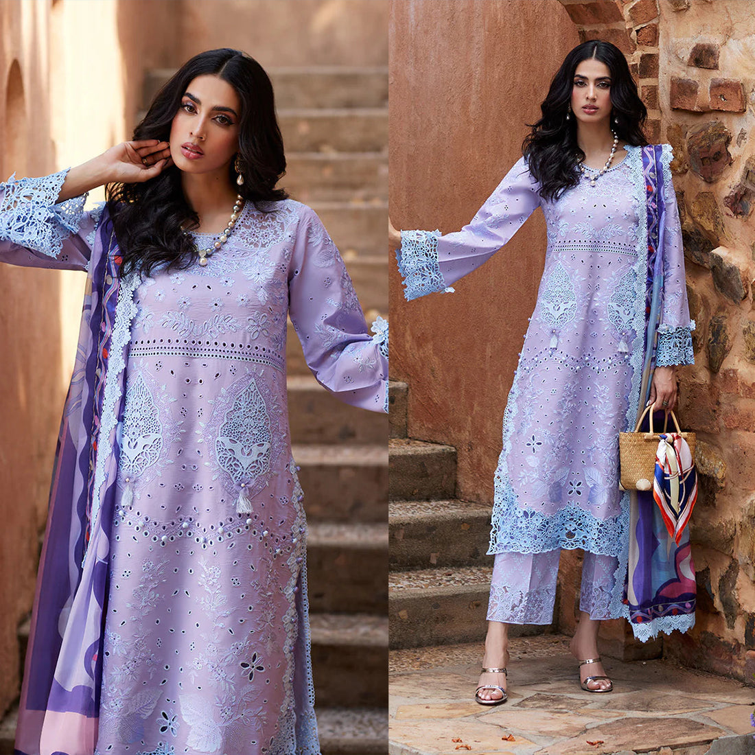 MUSHQ Dhanak 3PC Chekankari Embroidered With Digital Printed Wool Shawl-109