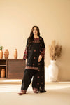 3 Piece Black Premium Lawn Embroidered Shirt & Farshi Shalwar - A918