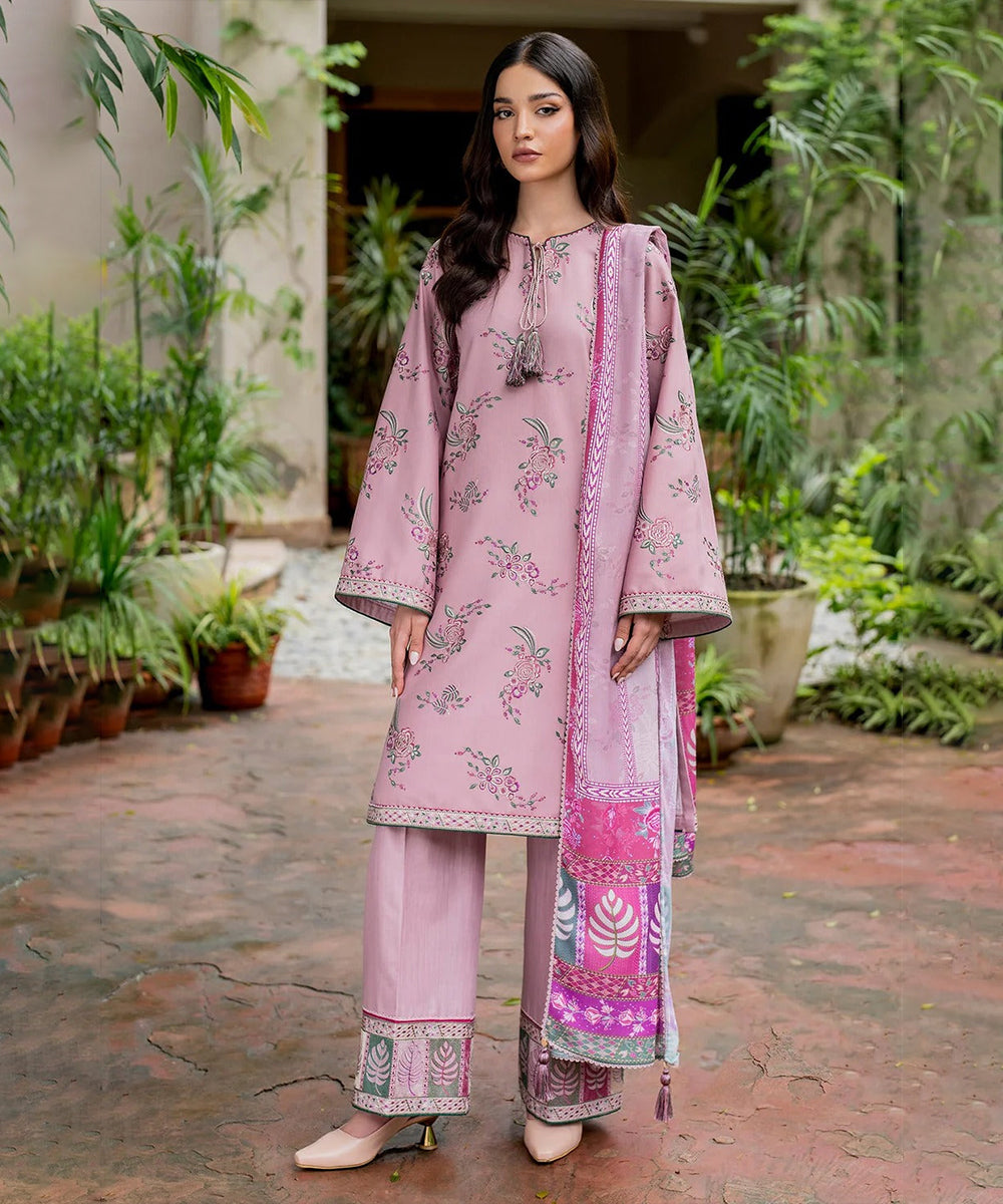 JAZMIN 3PC Dhanak Embroidered Shirt With Digital Printed Shawl-288