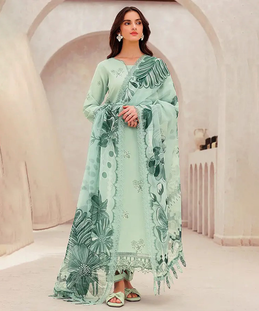 Lawn-3PC Embroidered Shirt with Digital Printed Jacquard Dupatta- 1352