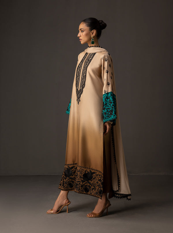 3 Piece Unstitched Embroidered and Printed SIlk Suit V229