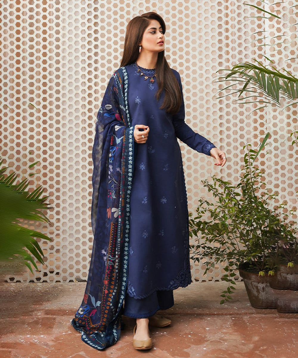 Lawn-3PC Embroidered Shirt with Digital Printed Jacquard Dupatta- 1353