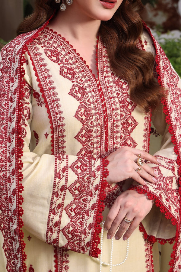 3PC DHANAK EMBROIDERED SHIRT WITH DHANAK EMBROIDERED SHAWL & TROUSER V672