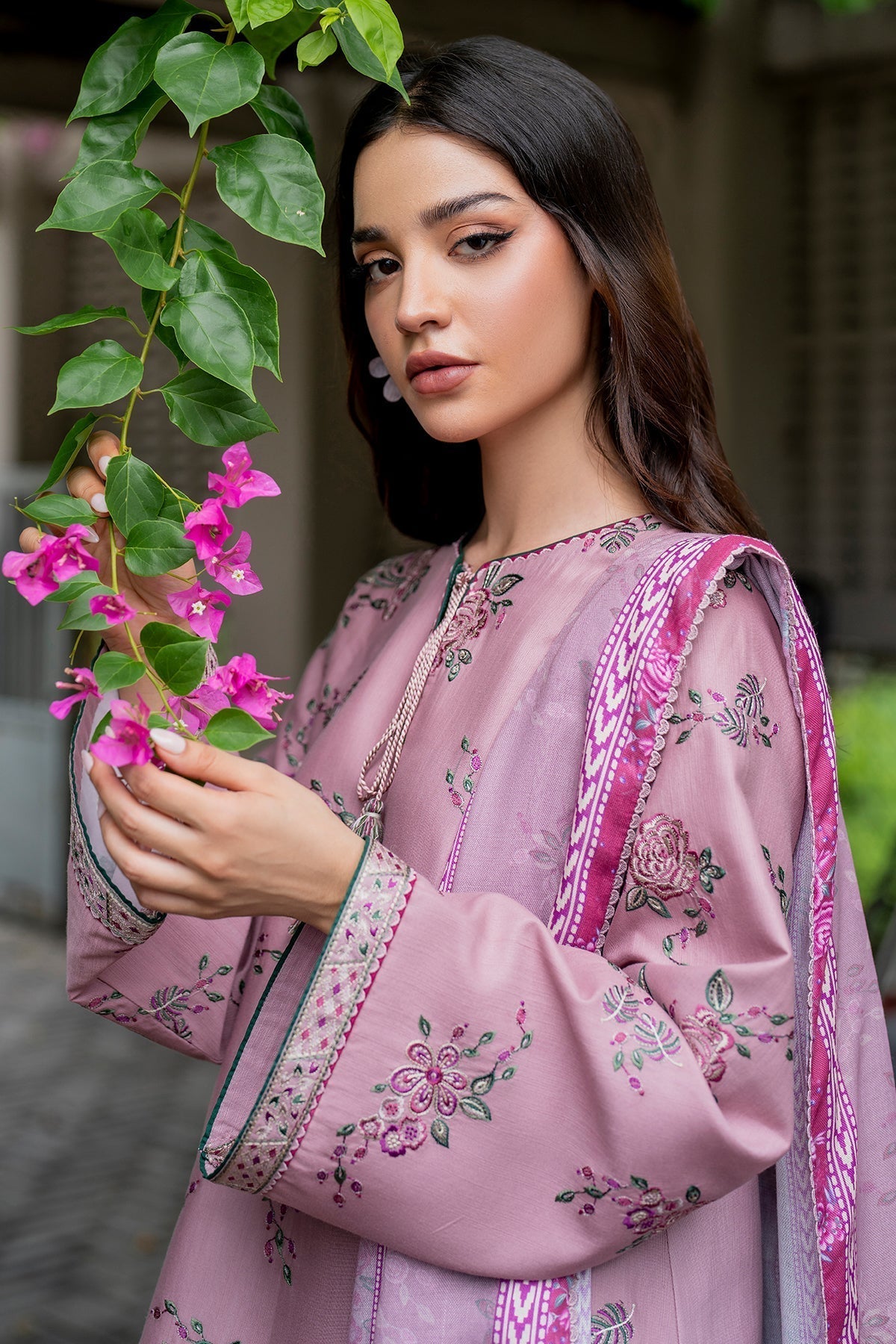 JAZMIN 3PC Dhanak Embroidered Shirt With Digital Printed Shawl-288