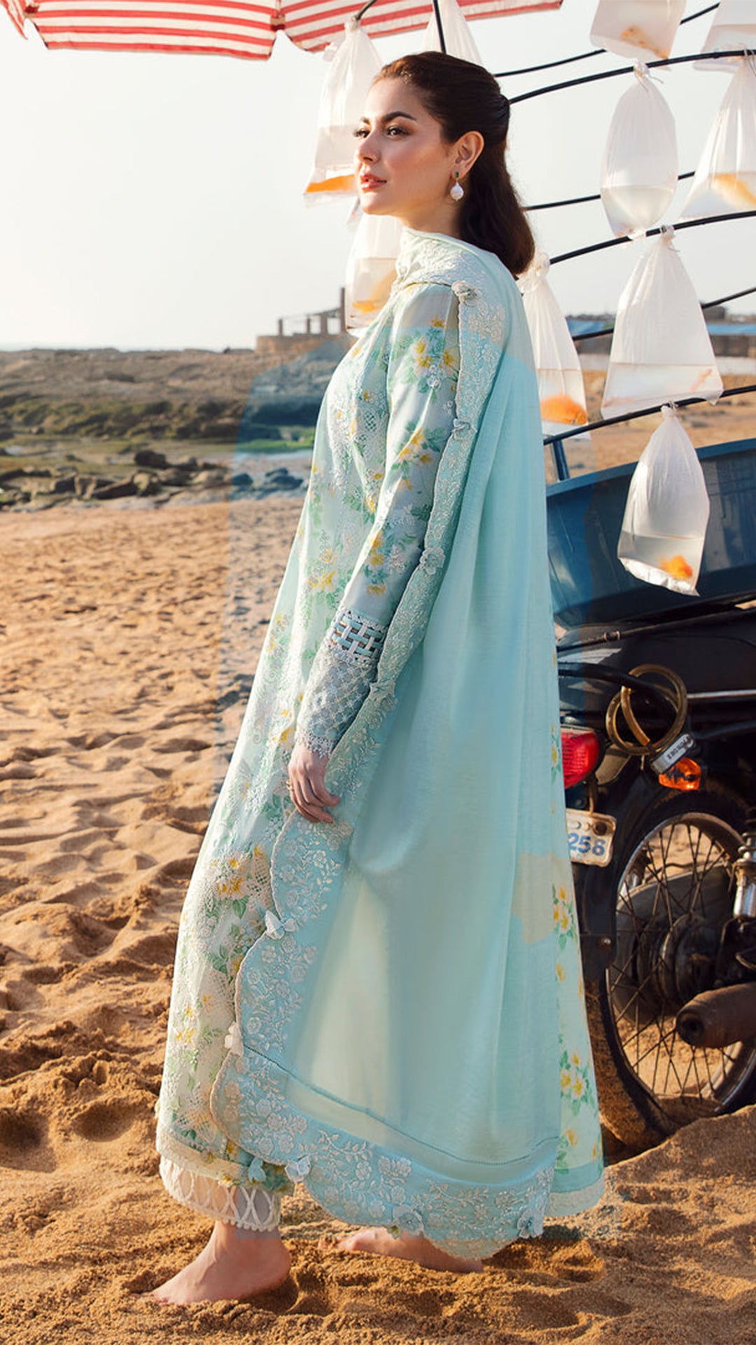 3PC-Printed Lawn Shirt With Voile Printed Dupatta-1543