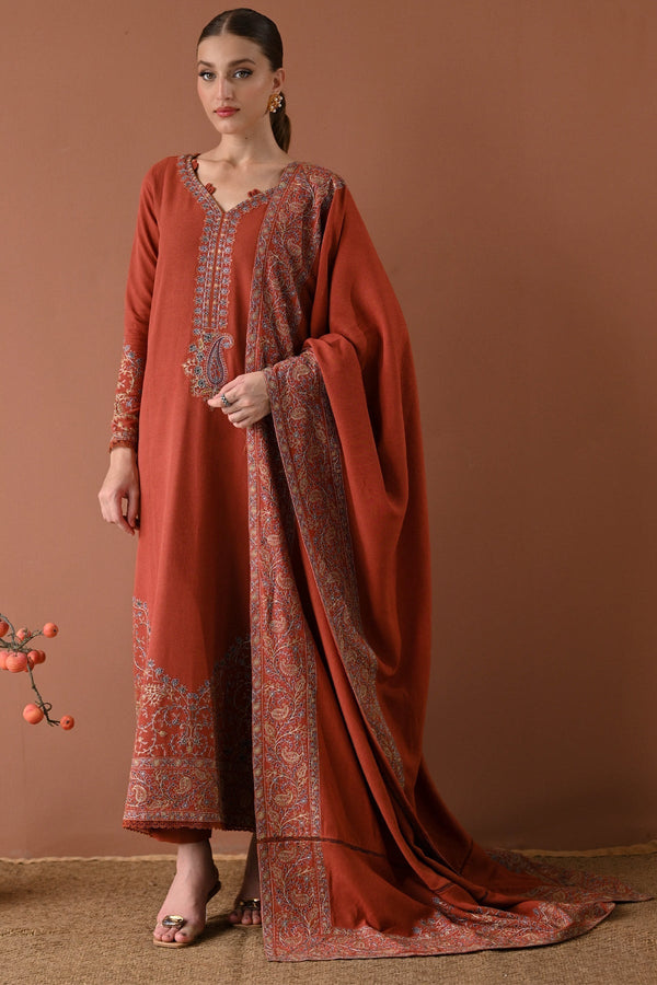 3PC LAWN EMBROIDERED SHIRT WITH DHANAK EMBROIDERED SHAWL AND TROUSER V679