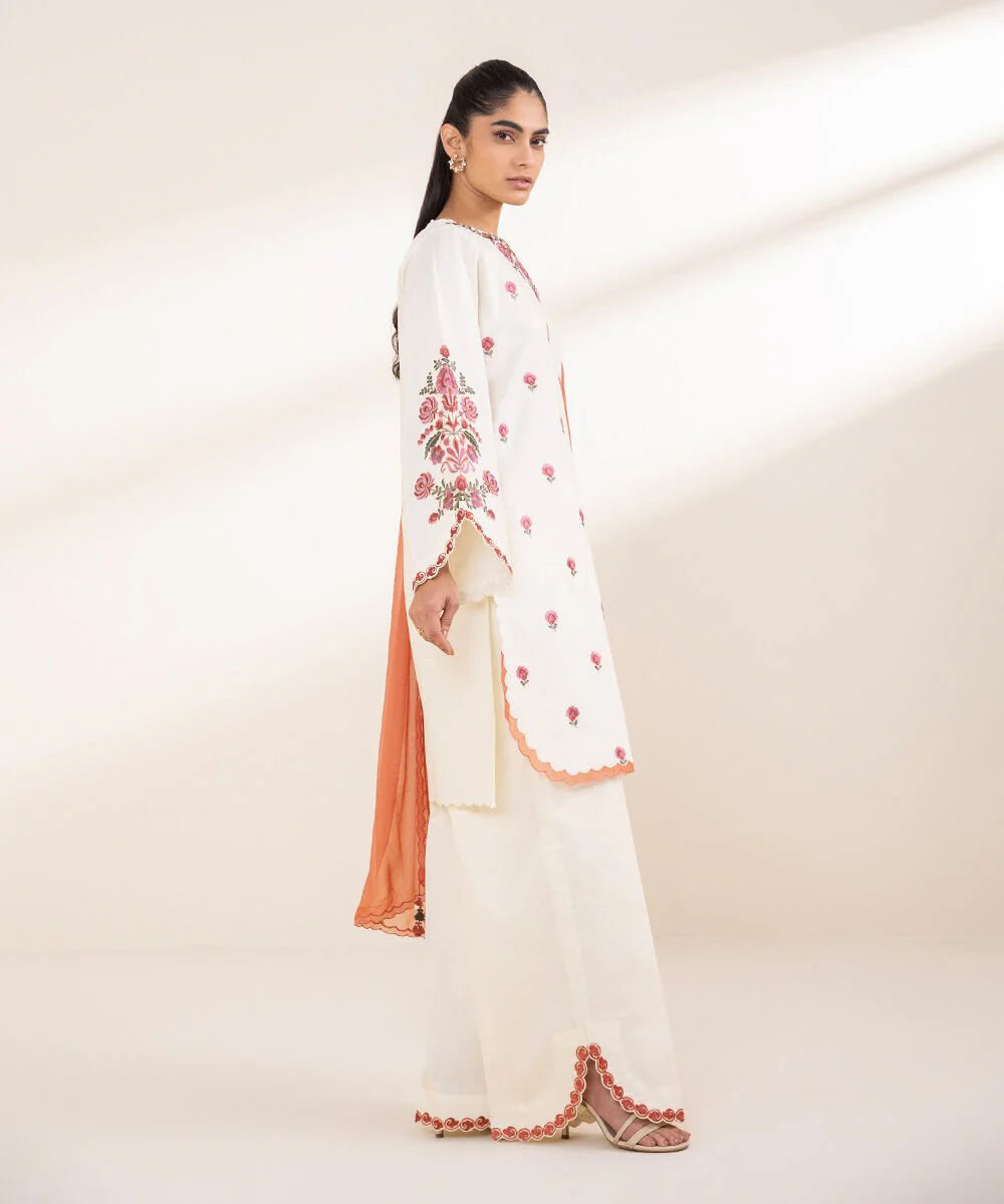Lawn-3PC Embroidered Shirt with Chiffon Dupatta- 1297