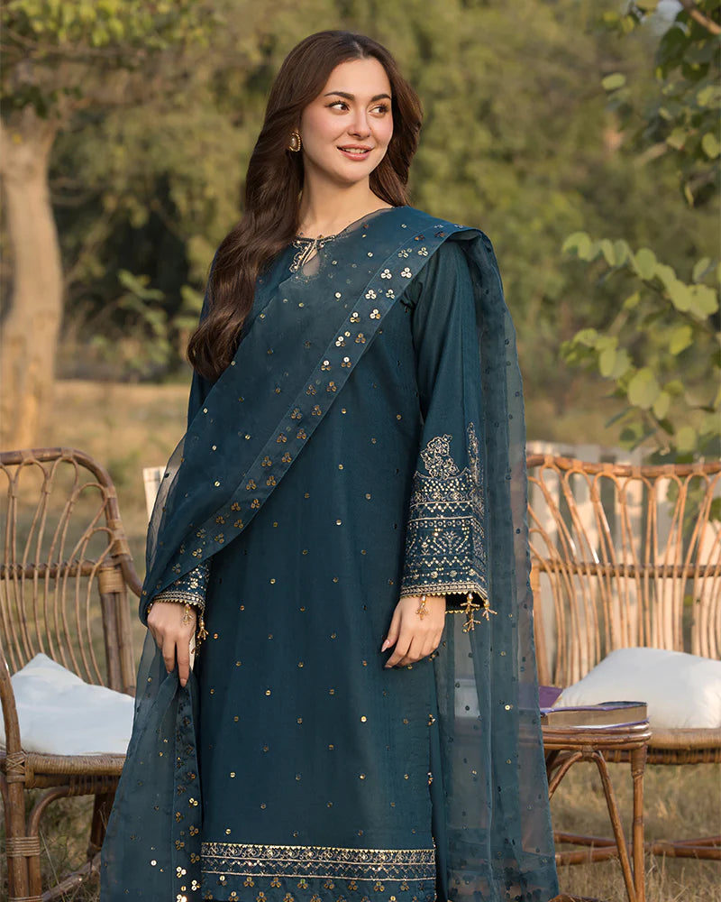 Lawn-3PC Embroidered Shirt with Organza Sequence Embroidered Dupatta- 1350