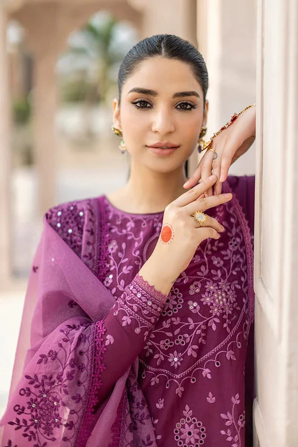 Lawn-3PC Embroidered Shirt with Organza Embroidered Dupatta- 1219