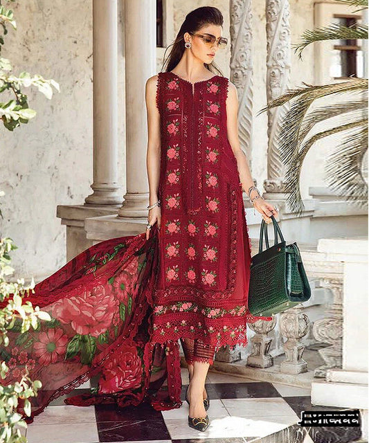 MARIA B. LAWN 3PC EMBROIDERED SHIRT WITH DIGITAL PRINTED DUPATTA-518