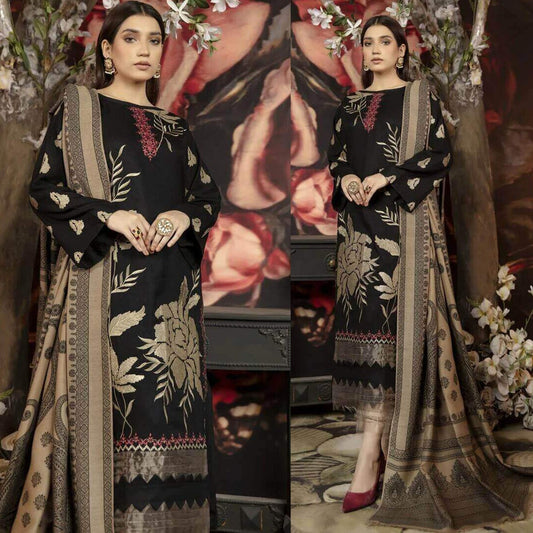 MARJAN Dhanak 3PC Embroidered With Printed Wool Shawl-1315