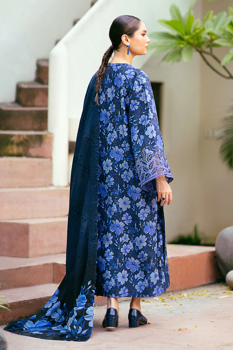 3PC-Printed Lawn Zarri Shirt With Voile Printed Dupatta-1521