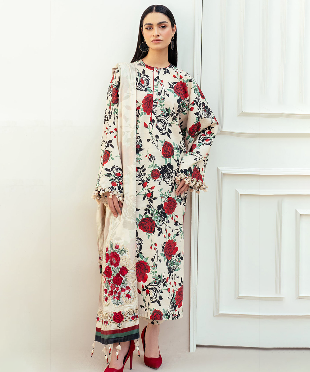 3PC-Printed Lawn Zarri Shirt With Voile Printed Dupatta-1517