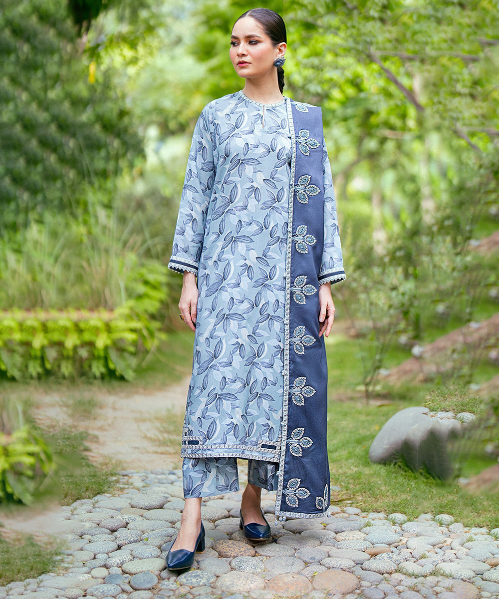 3PC-Printed Lawn Zarri Shirt With Voile Printed Dupatta-1527