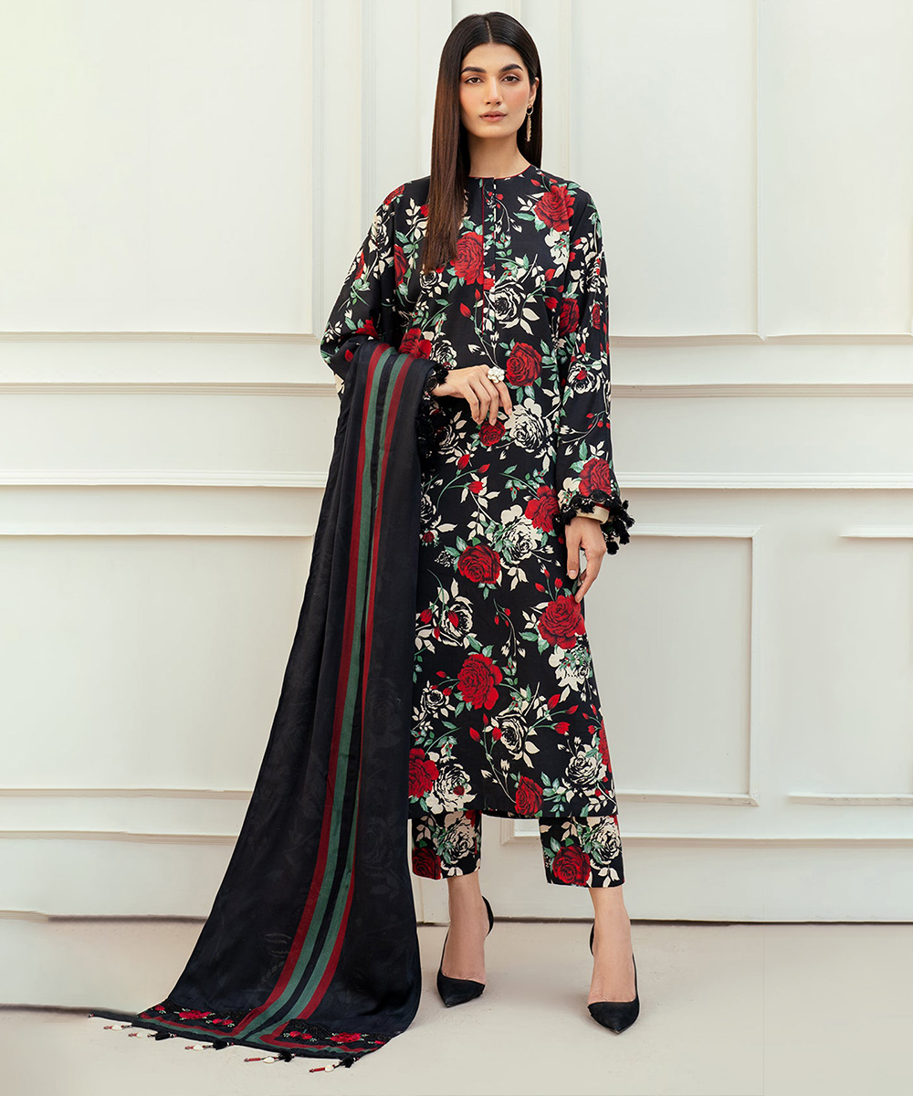 3PC-Printed Lawn Zarri Shirt With Voile Printed Dupatta-1526