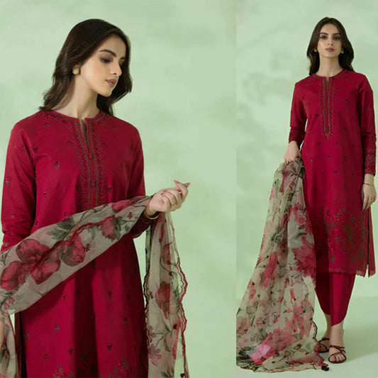 SAPPHIRE 3PC Dhanak Embroidered Shirt With Organza Printed Dupatta-677