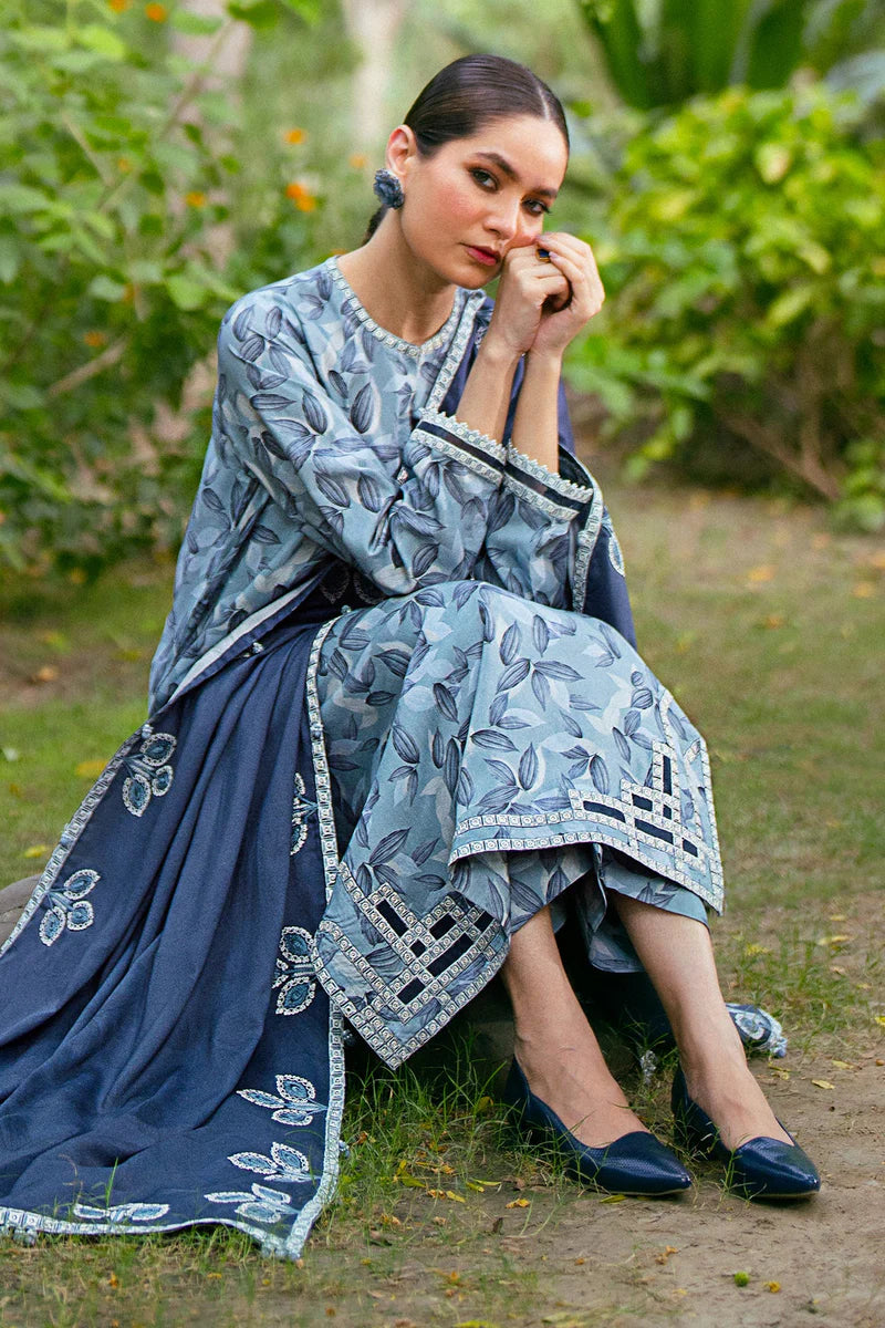 3PC-Printed Lawn Zarri Shirt With Voile Printed Dupatta-1527