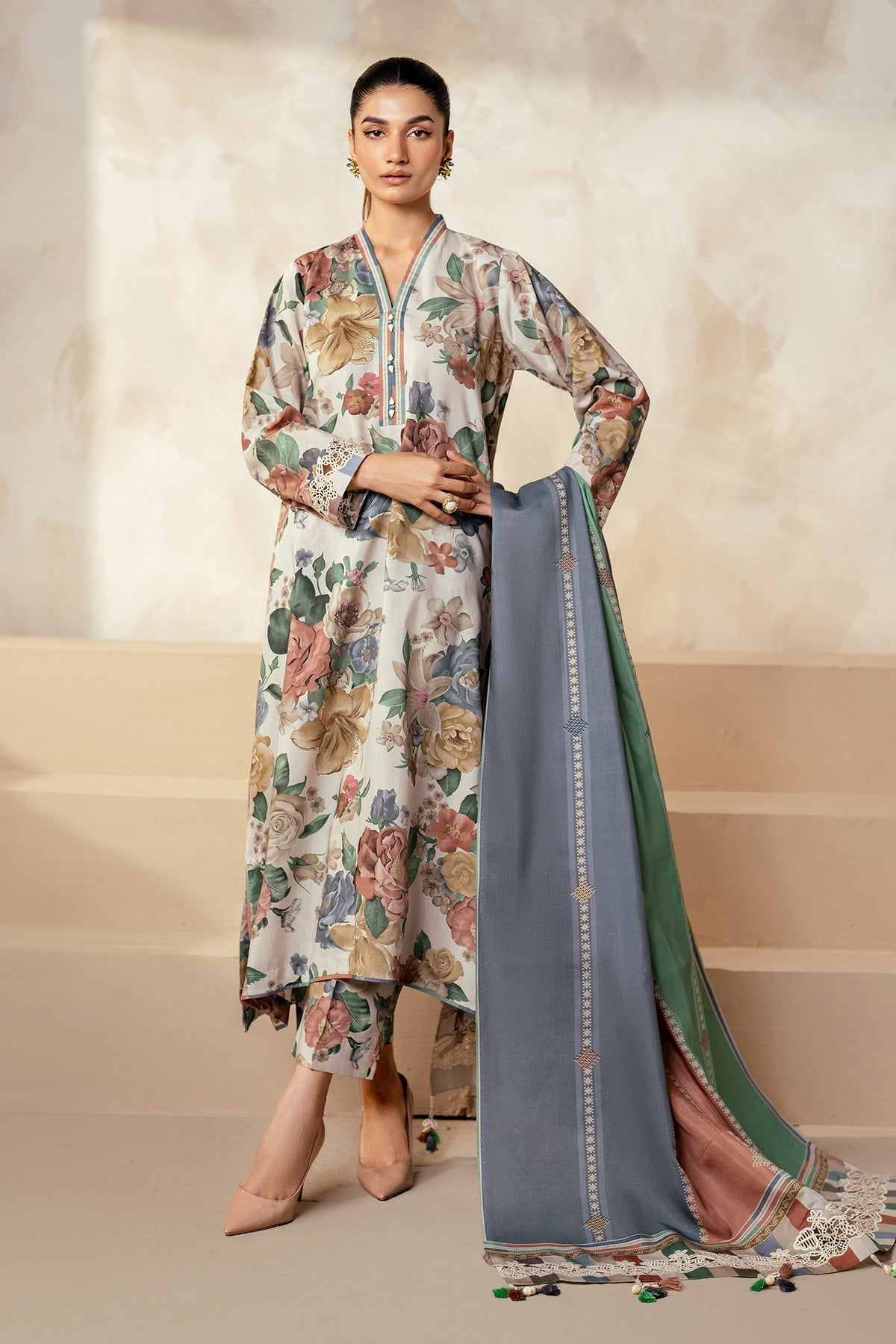 3PC Lawn Printed Shirt With Digital Printed Dupatta-1606