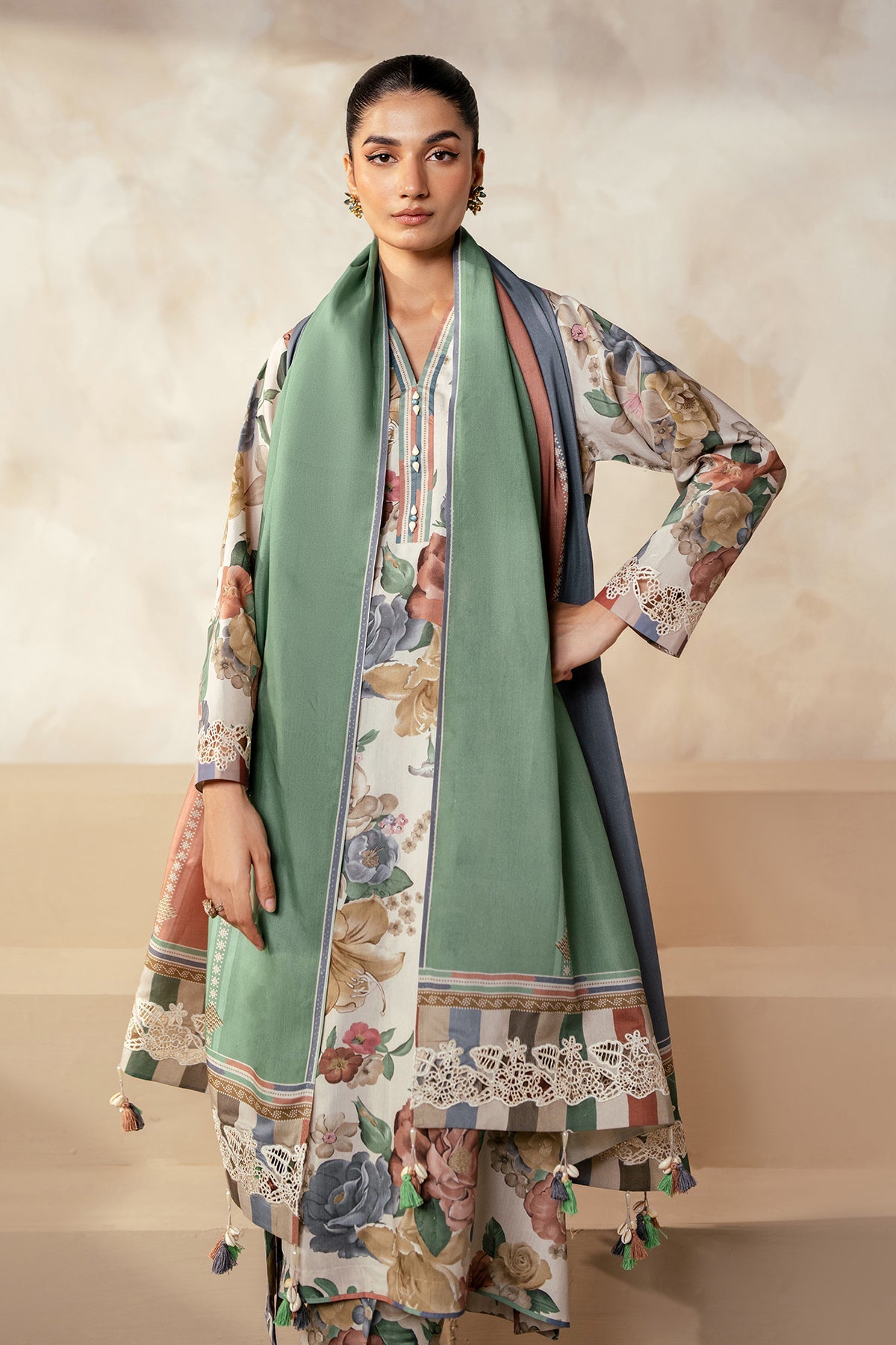 3PC Lawn Printed Shirt With Digital Printed Dupatta-1606