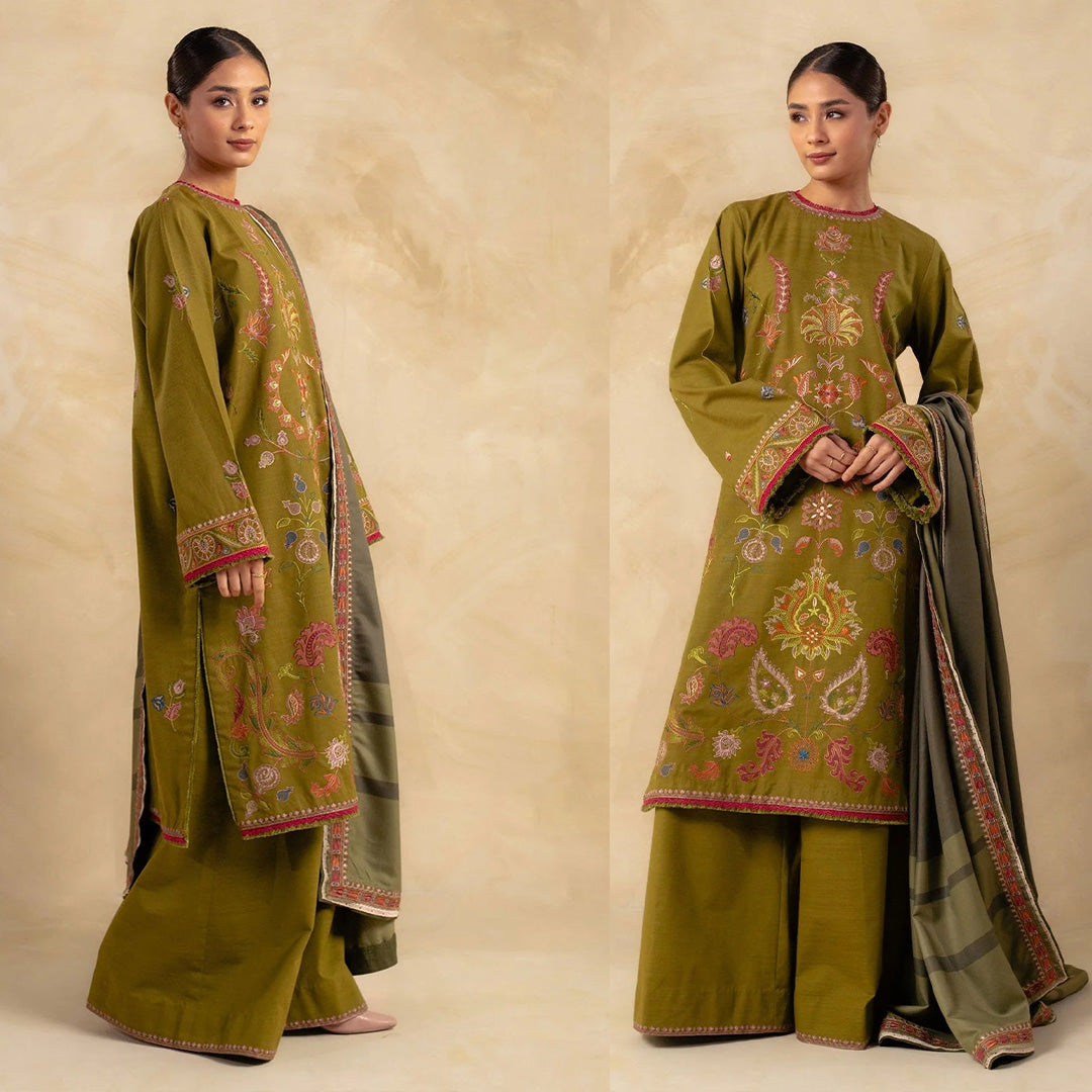 Zara Shahjahan 3PC Embroidered With Digital Printed Wool Shawl-198