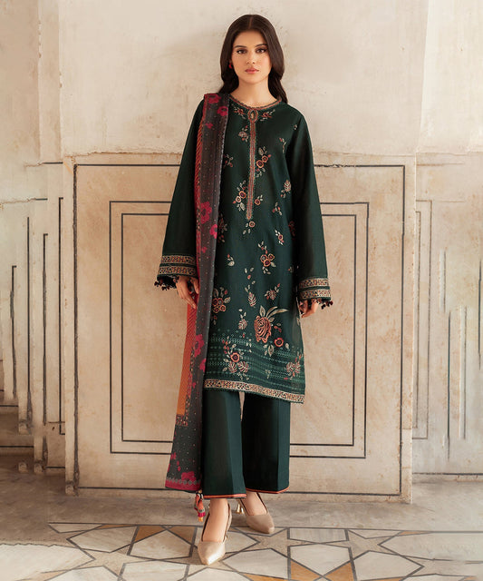 JAZMIN-3PC Dhanak Embroidered Shirt With Digital Printed Shawl-133