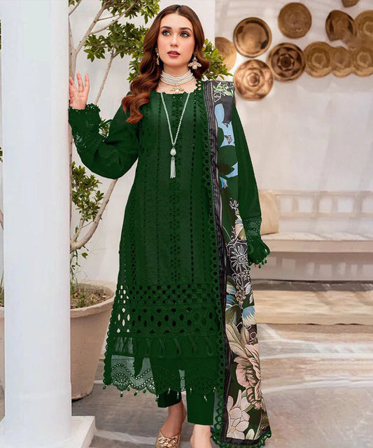 MARIA B 3PC CHIKENKARI Lawn Embroidered With Printed Dupatta-1067