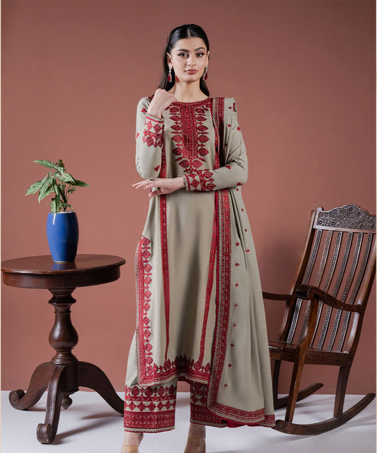 Lawn 3PC Embroidered Shirt with Organza Embroidered Dupatta-1211