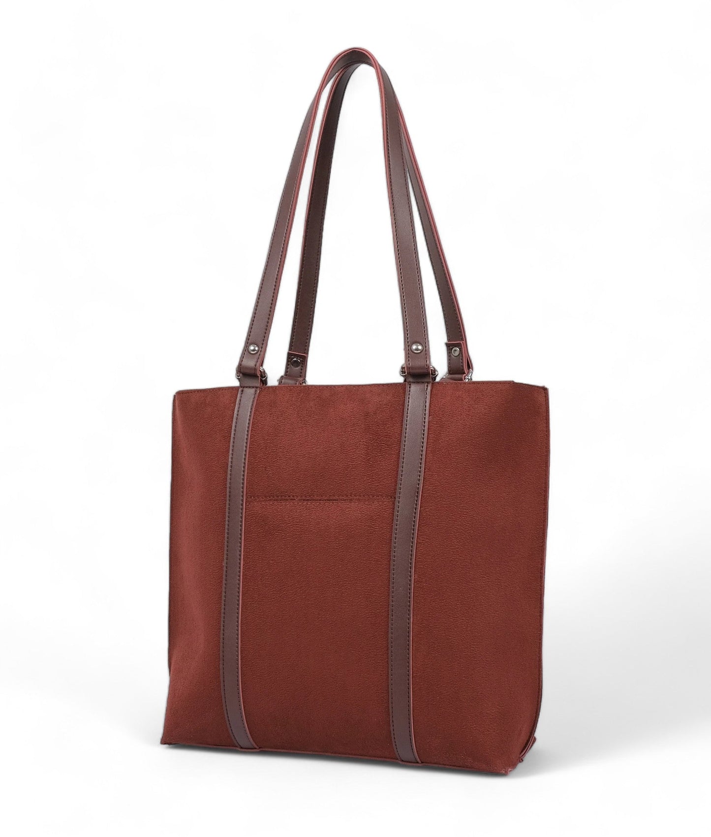 Ideas Brown Suede Double Handle Tote Bag V-0133