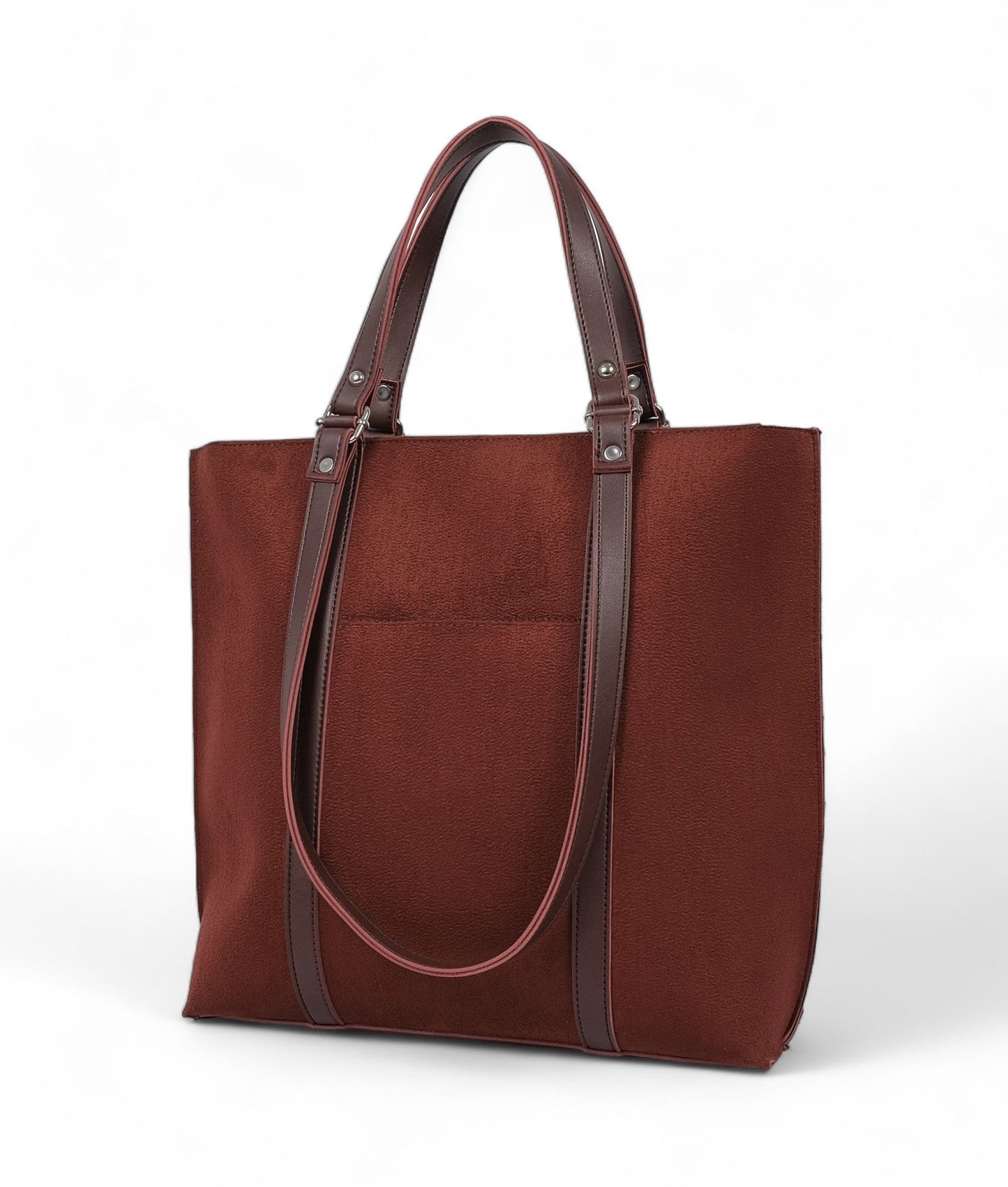 Ideas Brown Suede Double Handle Tote Bag V-0133