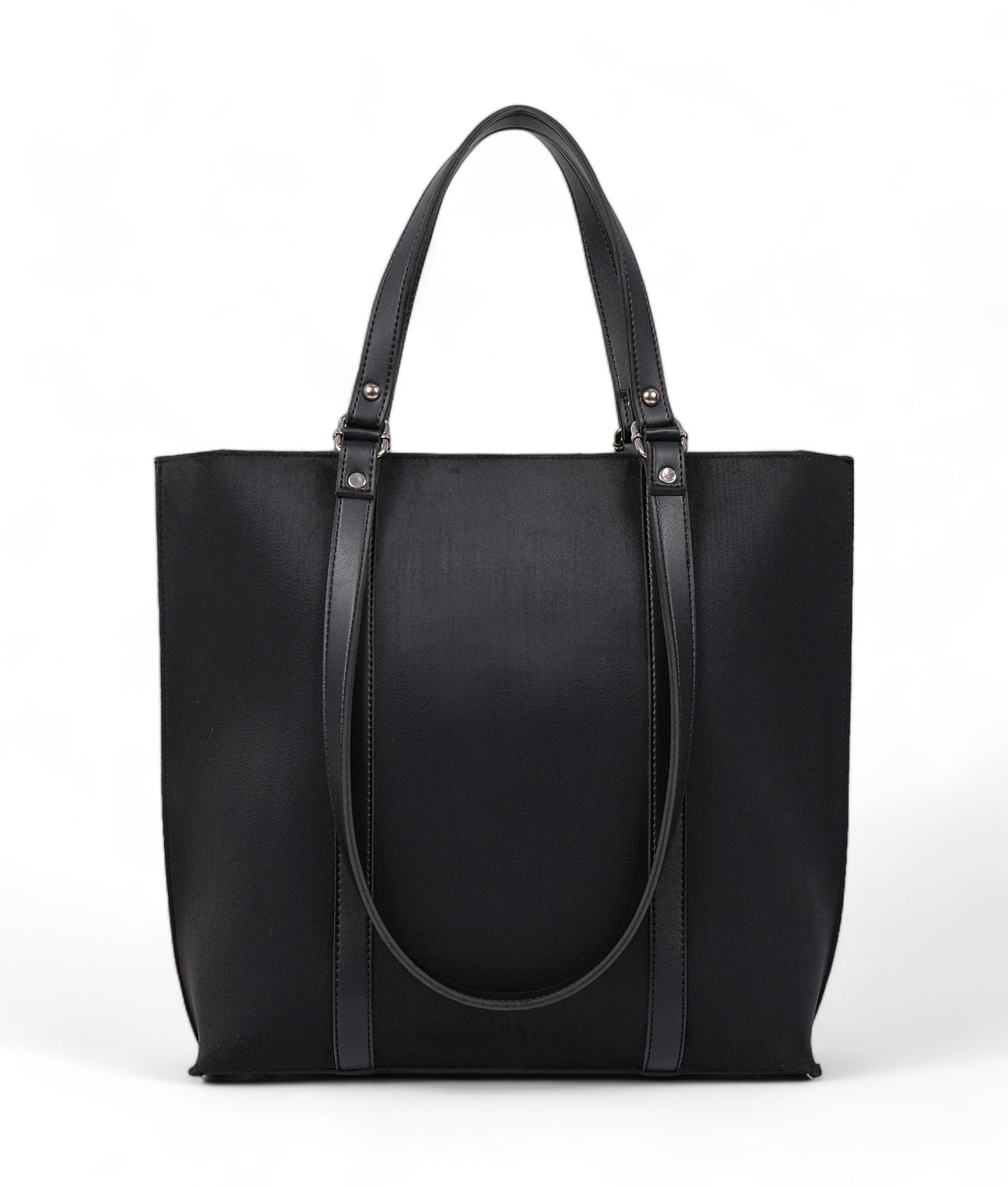 Ideas Black Suede Double Handle Tote Bag V-0112