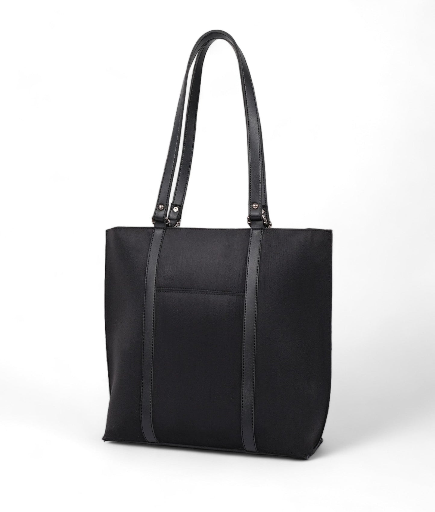 Ideas Black Suede Double Handle Tote Bag V-0112