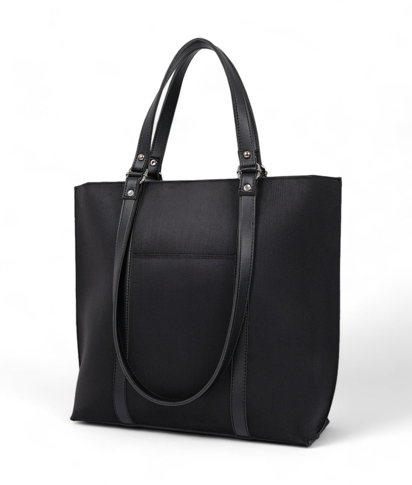 Ideas Black Suede Double Handle Tote Bag V-0112