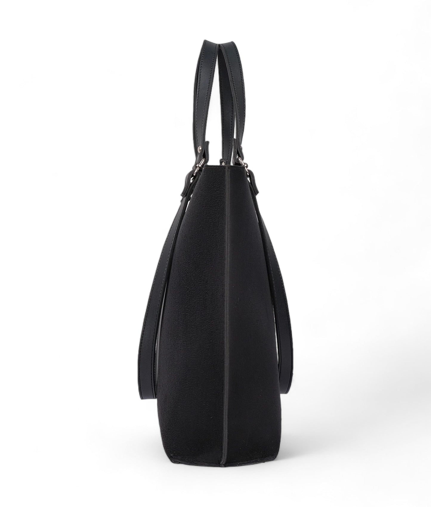 Ideas Black Suede Double Handle Tote Bag V-0112