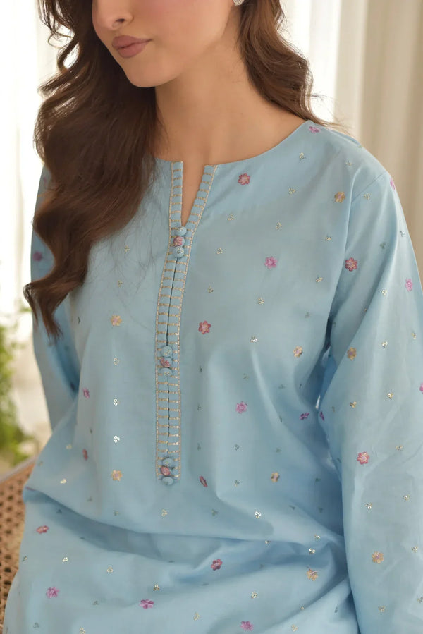 3PC LAWN EMBROIDERED SHIRT WITH CHIFFON PRINTED DUPATTA AND EMB TROUSER 736