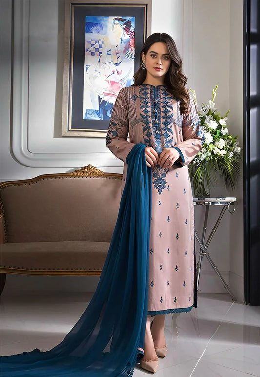 Asim Jofa Lawn-3PC Embroidered With Chiffon Dupatta-1062