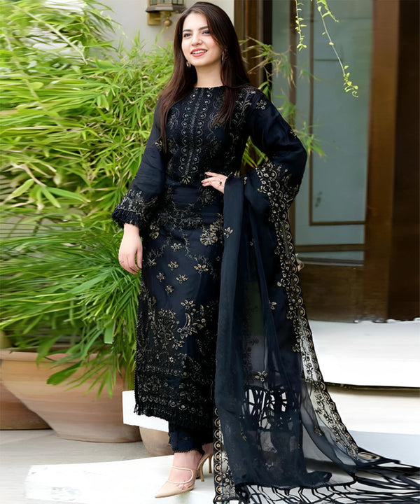 Linen 3PC Embroidered V102