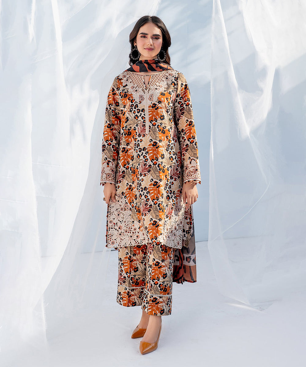 3PC Lawn Printed Shirt With Digital Printed Dupatta-1602