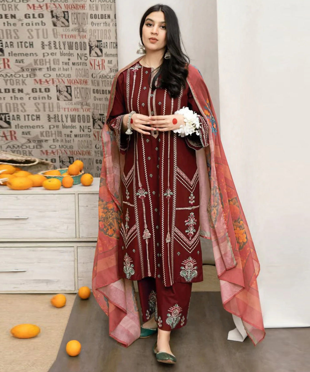 URGE Dhanak 3PC Embroidered With Digital Printed Shawl-169