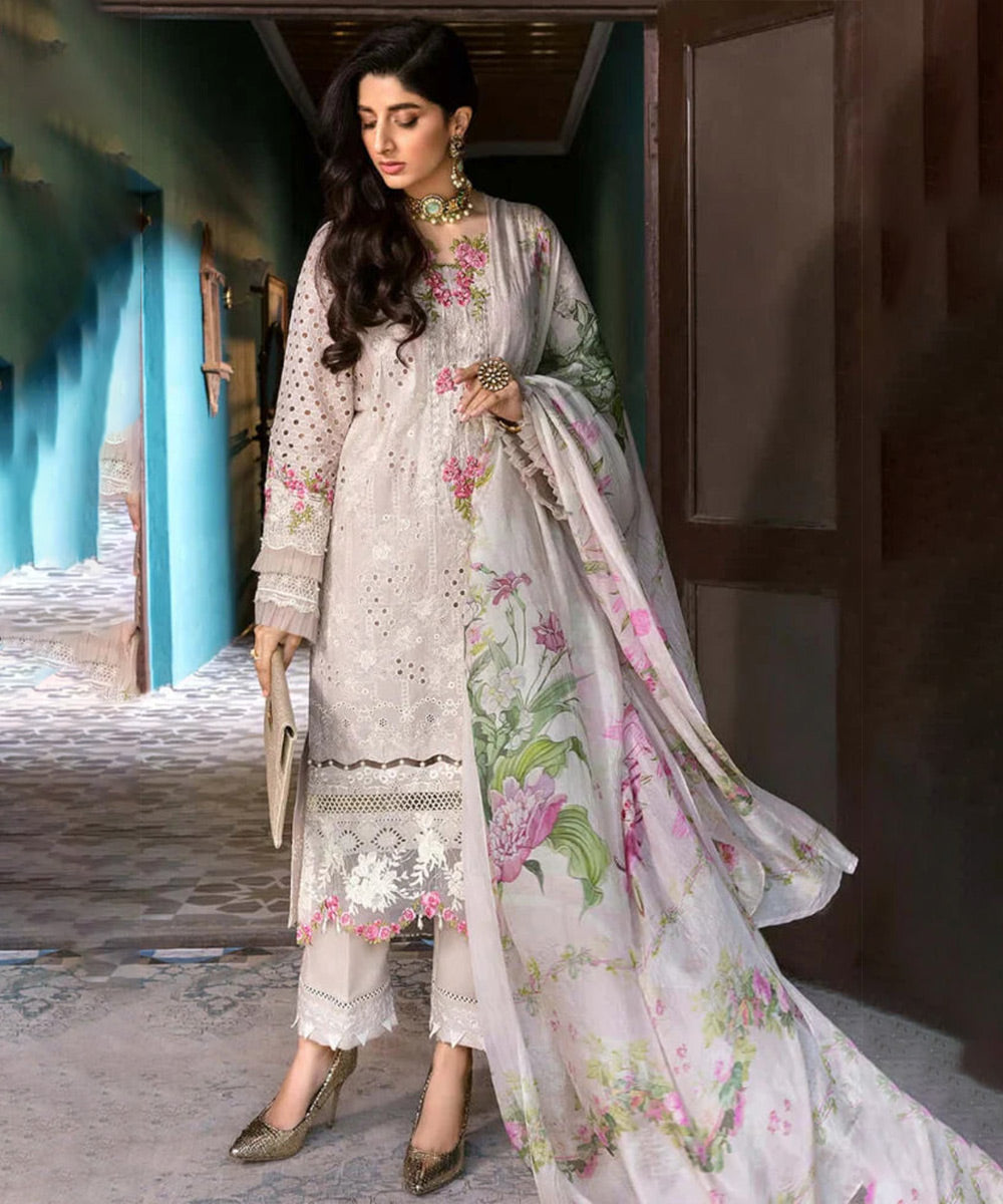 ELAF Lawn-3PC Chikankari Embroidered With Digital Printed Dupatta-1056