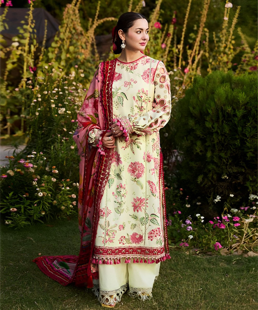 HUSSAIN REHAR Luxury Dhanak 3PC Embroidered With Digital Printed Wool Shawl-211