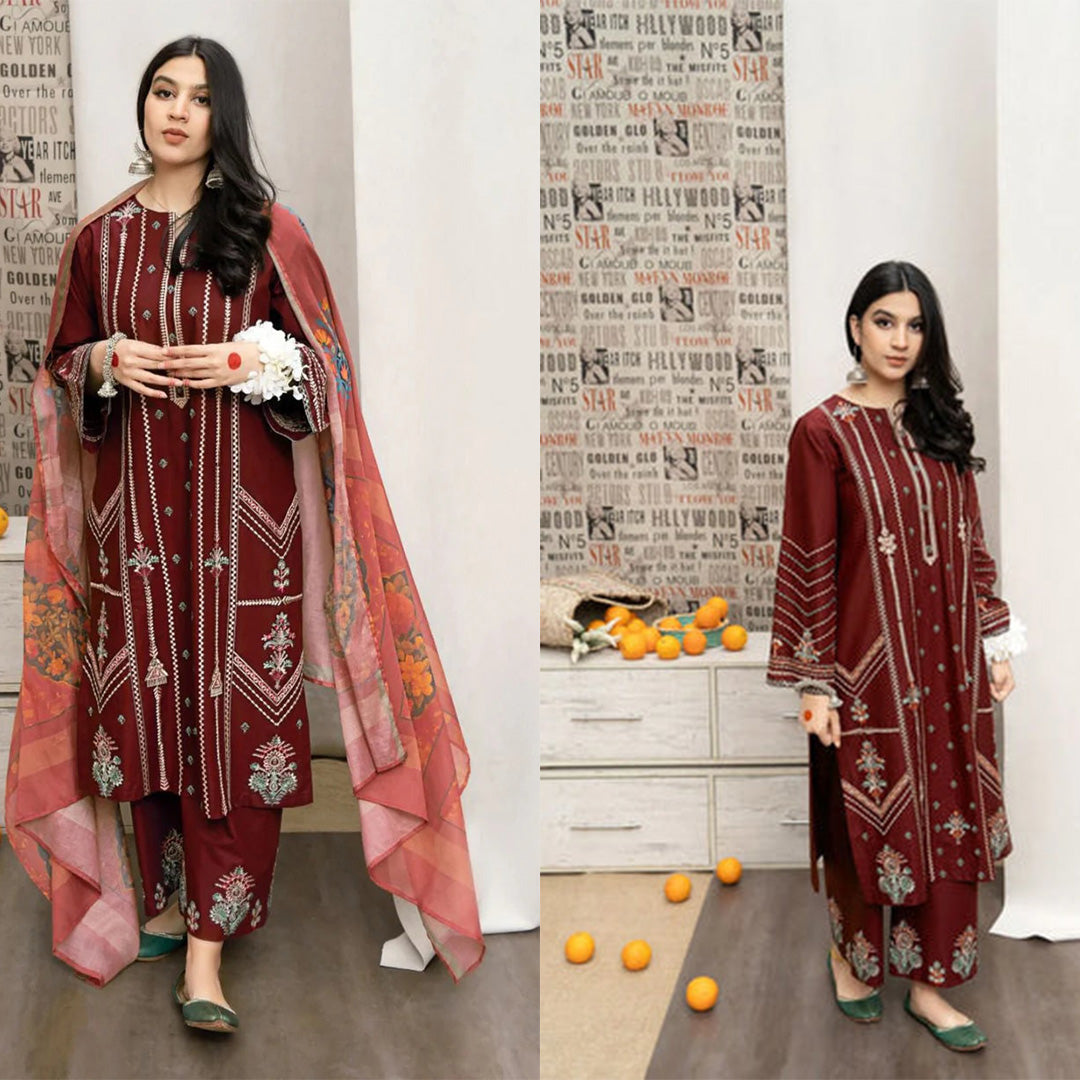 URGE Dhanak 3PC Embroidered With Digital Printed Shawl-169