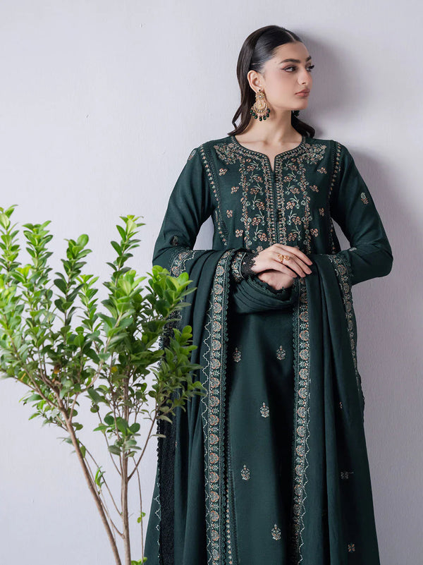 3PC DHANAK EMBROIDERED SHIRT WITH DHANAK EMBROIDERED SHAWL & TROUSER-BIC- 670
