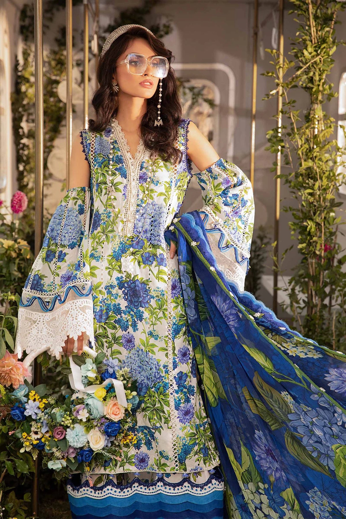 3PC-Printed Lawn Zarri Shirt With Voile Printed Dupatta-1528