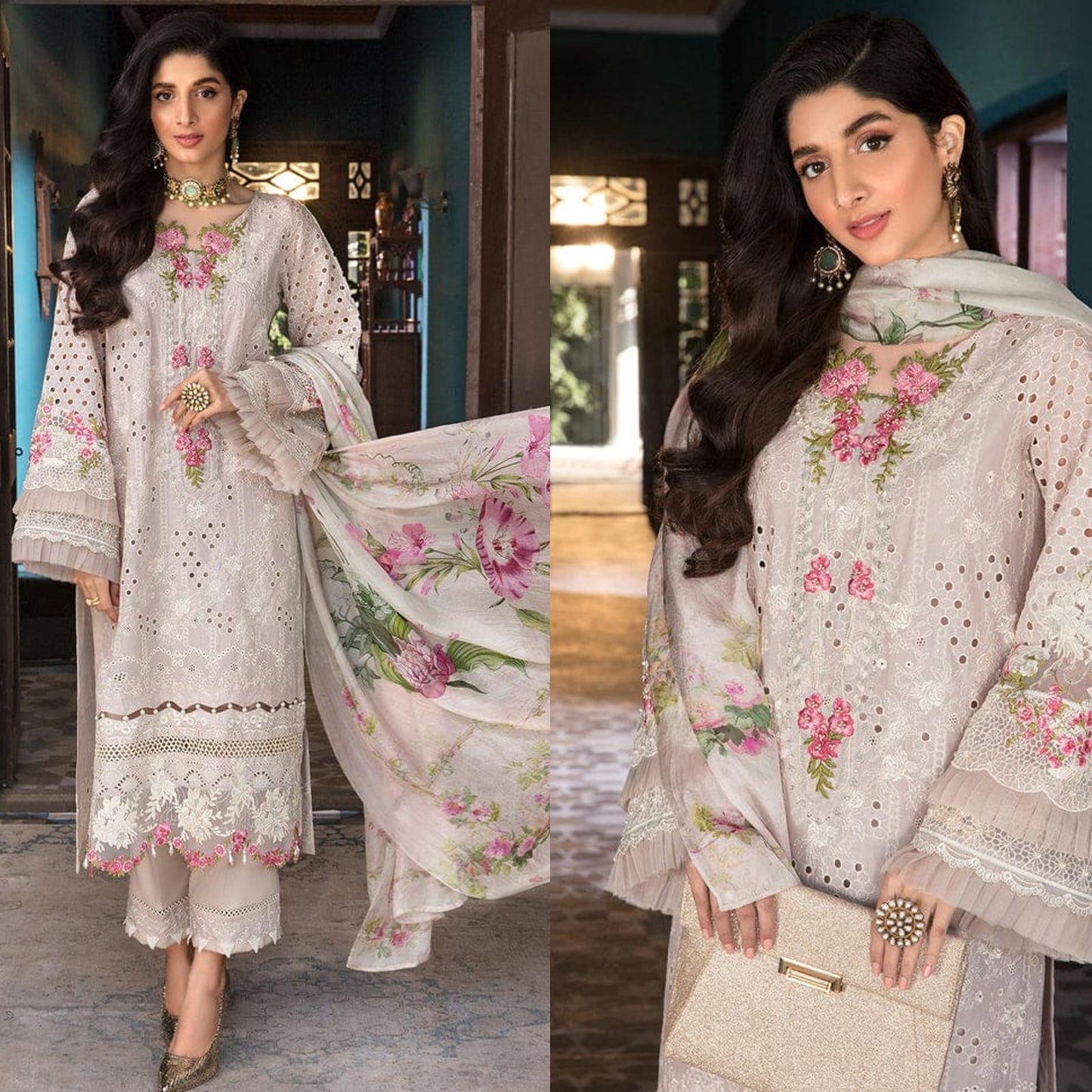 ELAF Lawn-3PC Chikankari Embroidered With Digital Printed Dupatta-1056