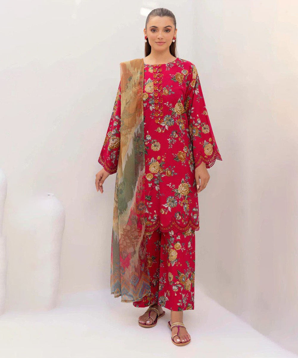 3PC Lawn Printed Shirt With Digital Printed Dupatta-1612