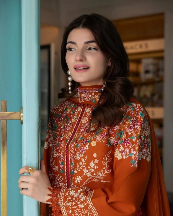 3PC EMBROIDERED DHANAK SUIT V47
