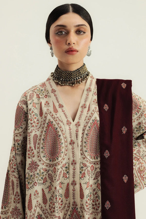 ZARA SHAH JAHAN DHANAK EMBROIDERED UNSTICHED SUIT V58