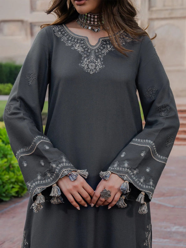 IZEL-3PC DHANAK EMBROIDERED SHIRT WITH WOOL PRINTED SHAWL & TROUSER 736