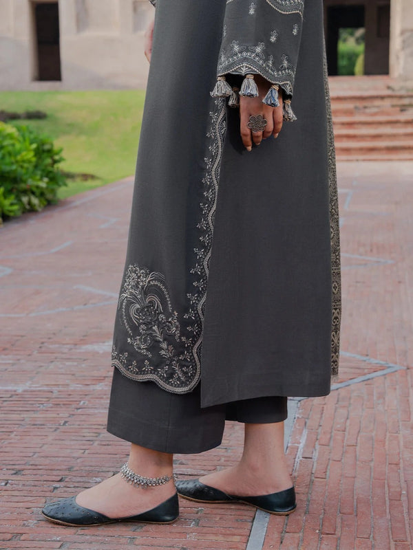 IZEL-3PC DHANAK EMBROIDERED SHIRT WITH WOOL PRINTED SHAWL & TROUSER 736